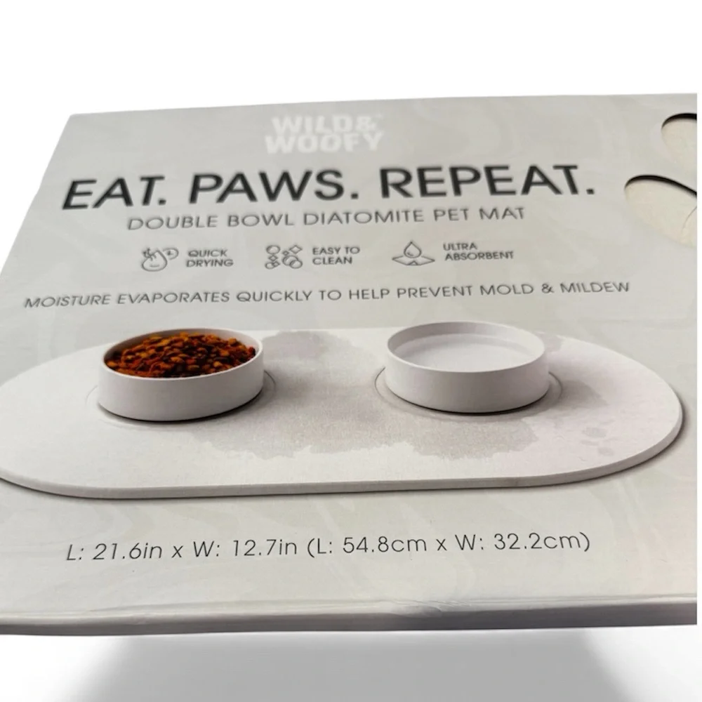 Wild & Woofy Double Bowl Diatomite Pet Mat in cream NEW